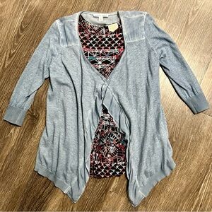Tribal Light Blue Cardigan and Whimsical Tank Top